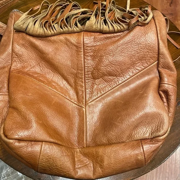 Vintage leather bag with fringe both sides made in Mexico shoulder/crossbody B3 - Picture 5 of 10